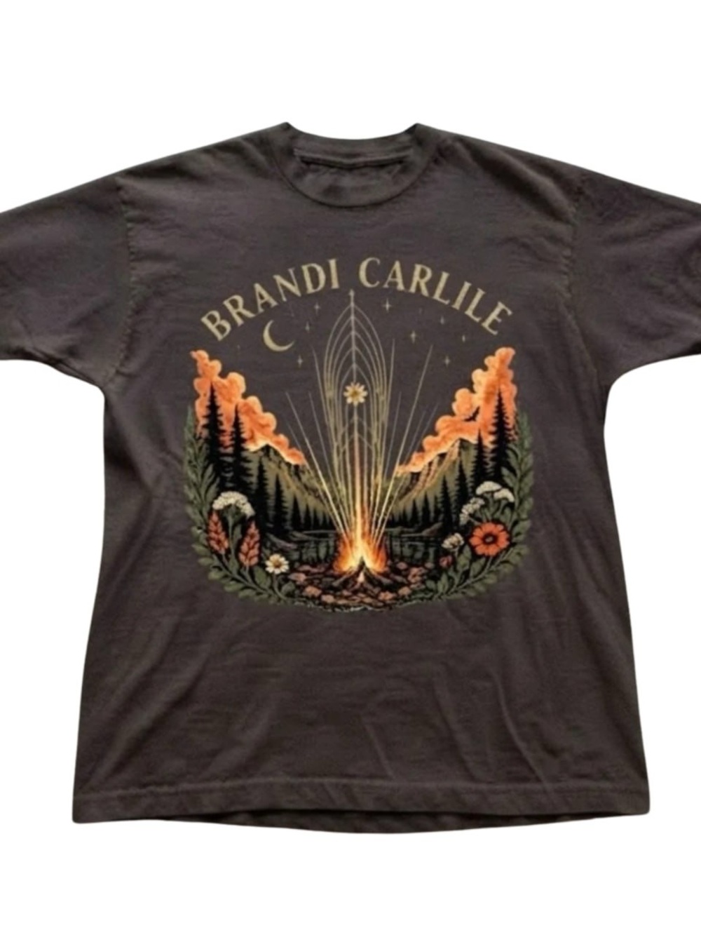Brown Brandi Carlile Graphic Tee with Campfire Design